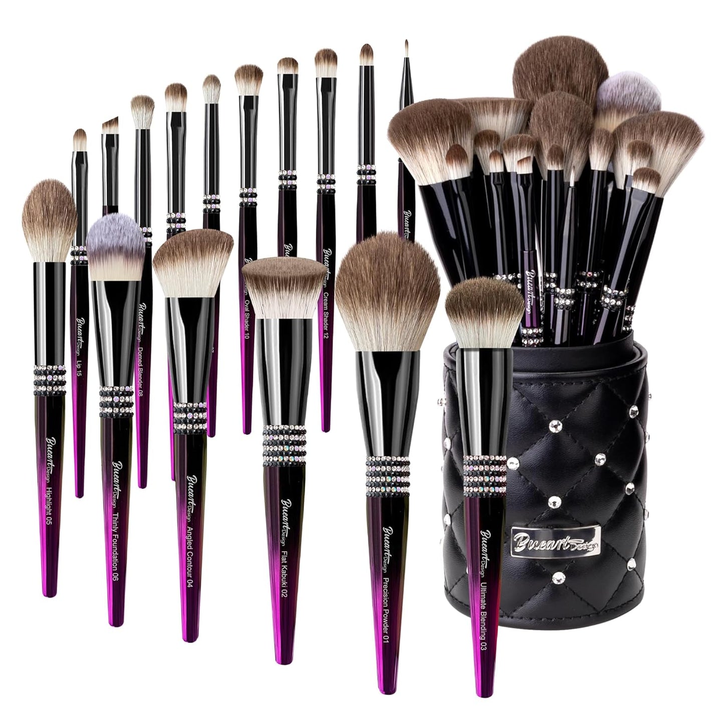 Bueart Design 16Pcs Makeup Brushes Set with Elegant Design Holder Case,Premium Ultra Soft Professional Make up Brushes for Foundation,Blush,Powder,Highlighter,Contour,Eyeshadow