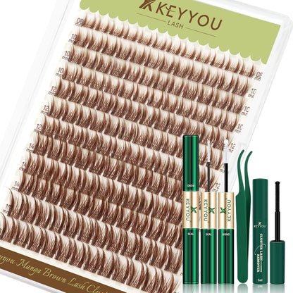 Flora Lash Clusters Kit - 132pcs D Curl Natural Extension Set with Bond, Seal, and Remover