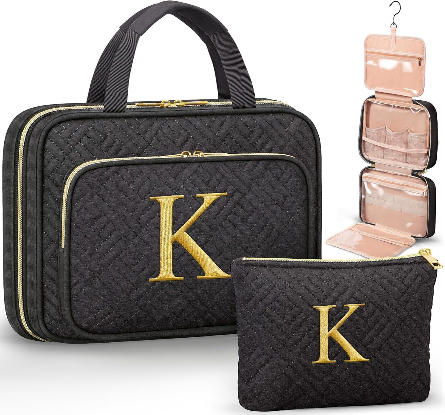 Personalized Gifts for Women, Initial Toiletry Bag Hanging Travel Organizer & Makeup Cosmetic Bag with Embroidery Letter Teacher Appreciation Gift Birthday Valentines Gifts for Mom Wife Friend Sister