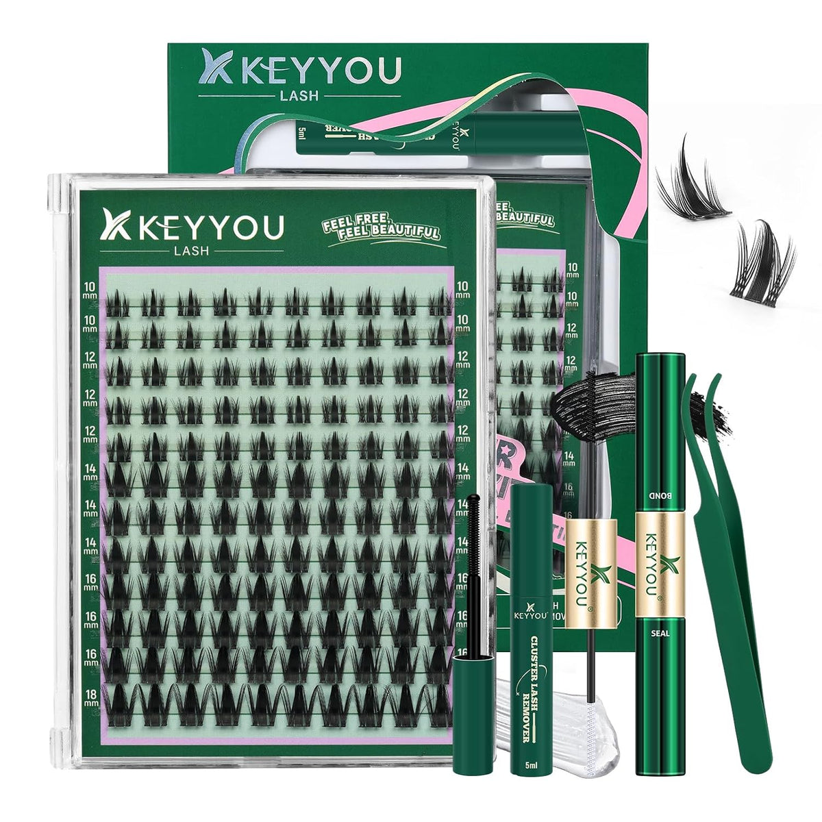 Flora Lash Clusters Kit - 132pcs D Curl Natural Extension Set with Bond, Seal, and Remover