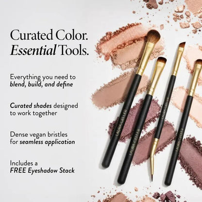 4PC Eye Brush Set with Complimentary Eyeshadow Stack - Professional Blending and Defining Tools