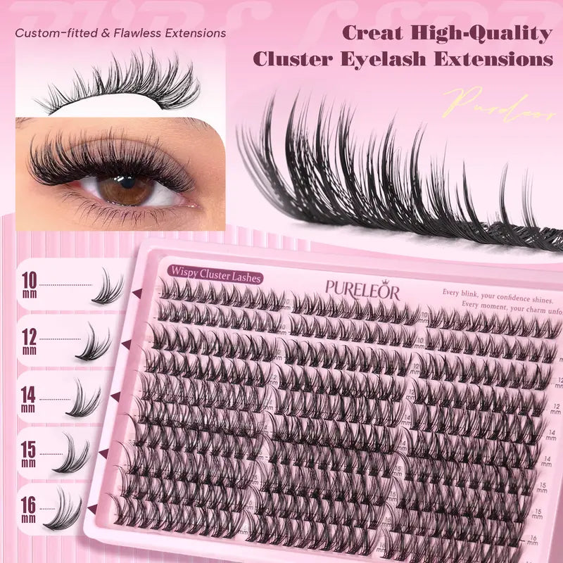Lash Clusters Kit Wispy Natural DIY Eyelash Extensions 10-16mm 300pcs C Curl Individual Eyelashes