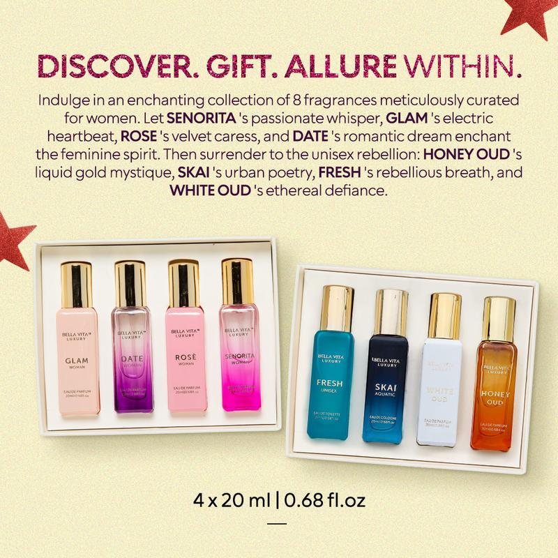 2 Perfume Gift Sets for Women | 8 Unique Micro Fragrances | Long Lasting Eau De Parfum 8x20ml