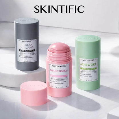 Clay Stick 2PCS Combo - Mugwort Clarifying, Volcanic Detox & Bright Boost Even Tone Deep Pore Cleansing