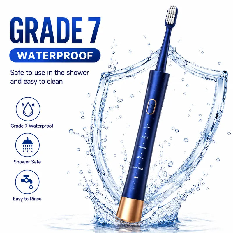 Adults' Type-C Rechargeable Electric Toothbrush with 8 Brush Heads, 5 Modes & Timer