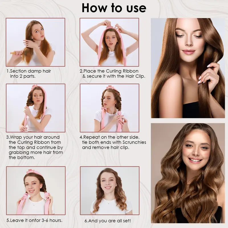 Women's Curly Hair Kit - 65in Soft Velvet Heatless Curler with Satin Sleep Bonnet