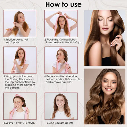 Women's Curly Hair Kit - 65in Soft Velvet Heatless Curler with Satin Sleep Bonnet