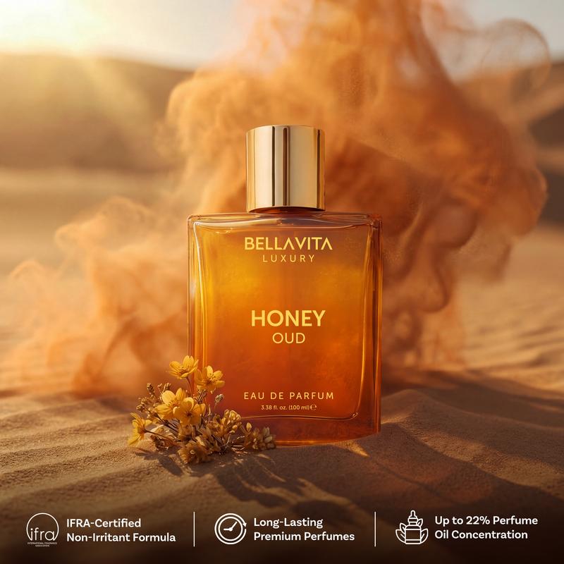 Honey Oud bottle in amber smoke