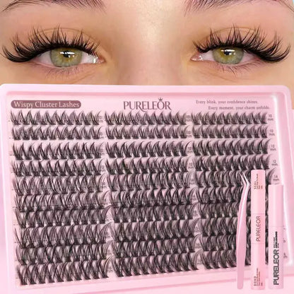 Lash Clusters Kit Wispy Natural DIY Eyelash Extensions 10-16mm 300pcs C Curl Individual Eyelashes