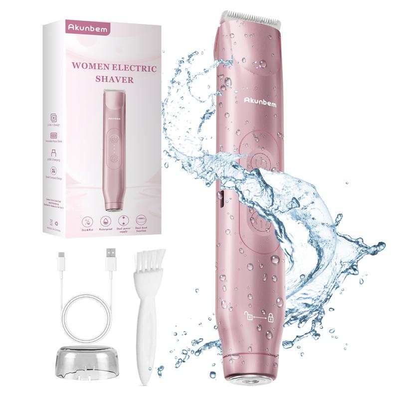 2-in-1 Electric Bikini Trimmer and Shaver for Women, IPX7 Waterproof Rechargeable Razor
