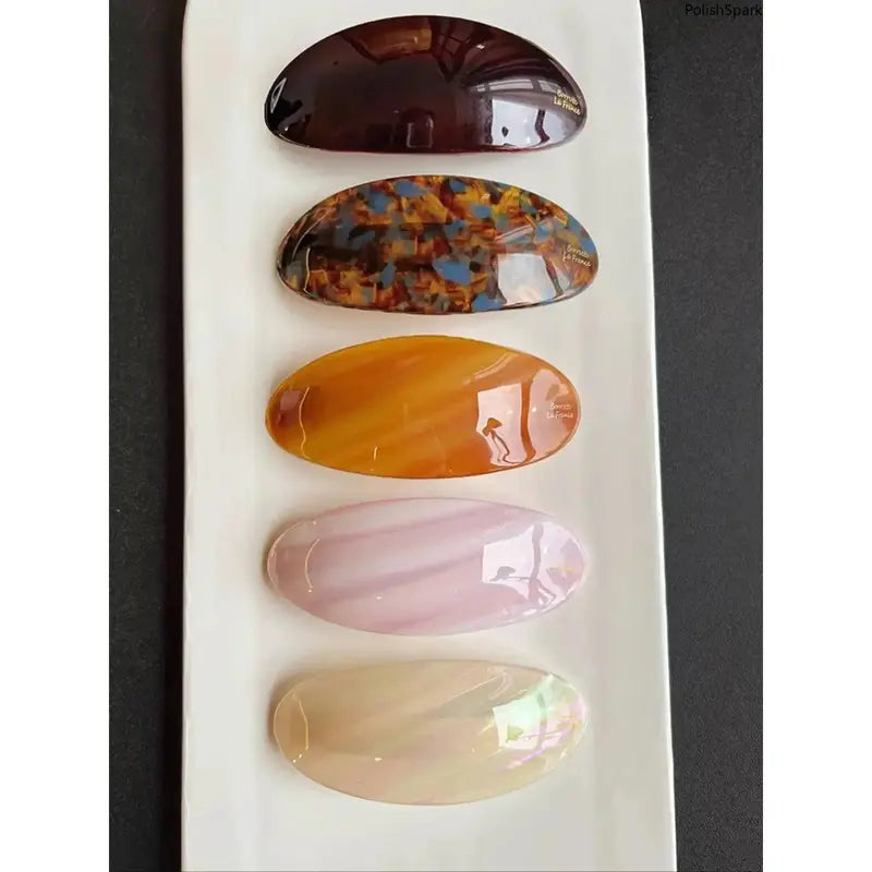 5 Pack French Style Acrylic Hair Barrettes - Large Oval Tortoise Shell Non-Slip Clips for Thick and Thin Hair