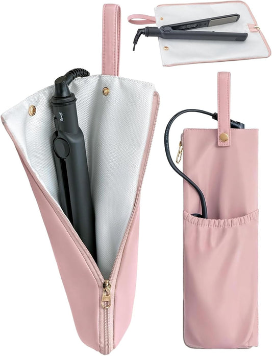 Heat Resistant Mat and Holder for Curling Irons and Flat Irons - Travel Bag for Hair Tools