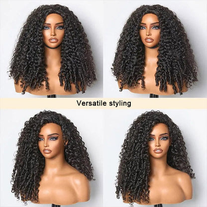3 In 1 Burmese Curly Glueless Wear Go Half Wig with Elastic Drawstring Seamless Flip Over