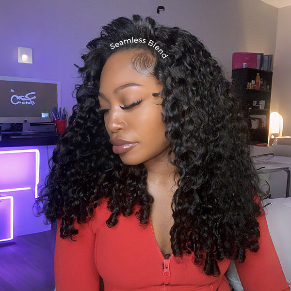 3 In 1 Burmese Curly Glueless Wear Go Half Wig with Elastic Drawstring Seamless Flip Over