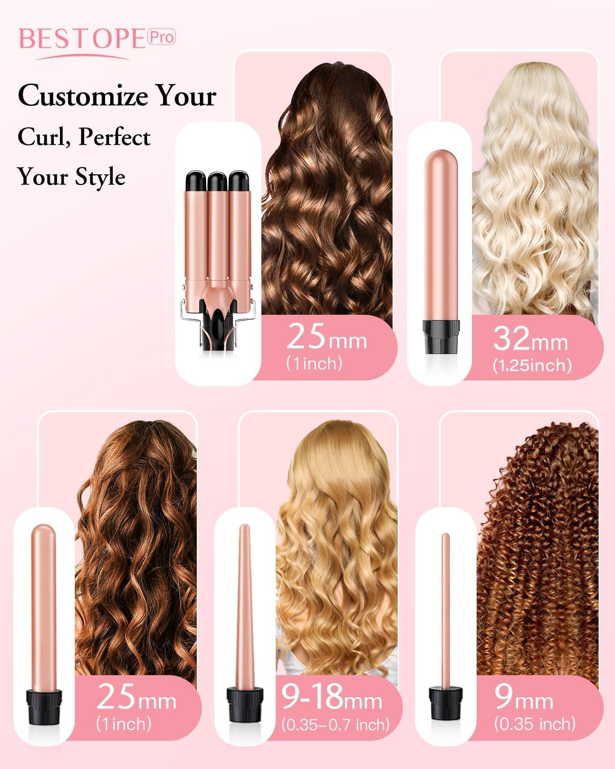 5 in 1 Curling Wand Set with 3 Barrel Hair Crimper, Ceramic Tourmaline Hair Waver for All Hair Types