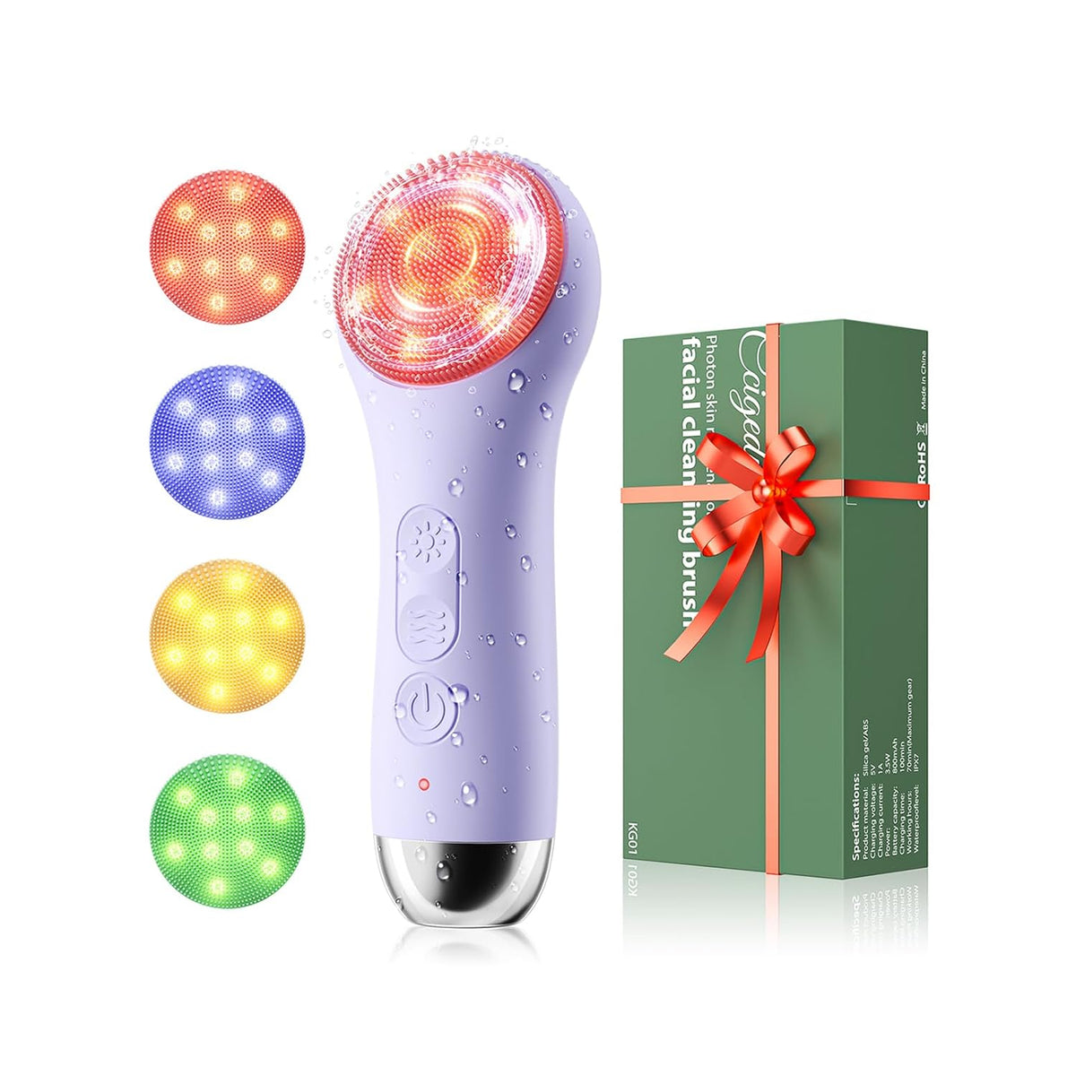 Waterproof Rechargeable Face Cleansing Brush with 4 LED Light Modes & 5-Speed Massage