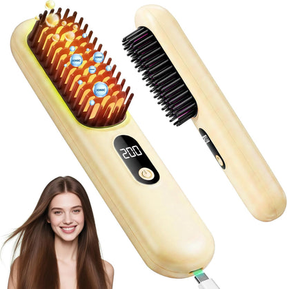 Cordless Hair Straightener Brush, Portable Mini Straightener with MCH Heating & Ionic Ceramic Care