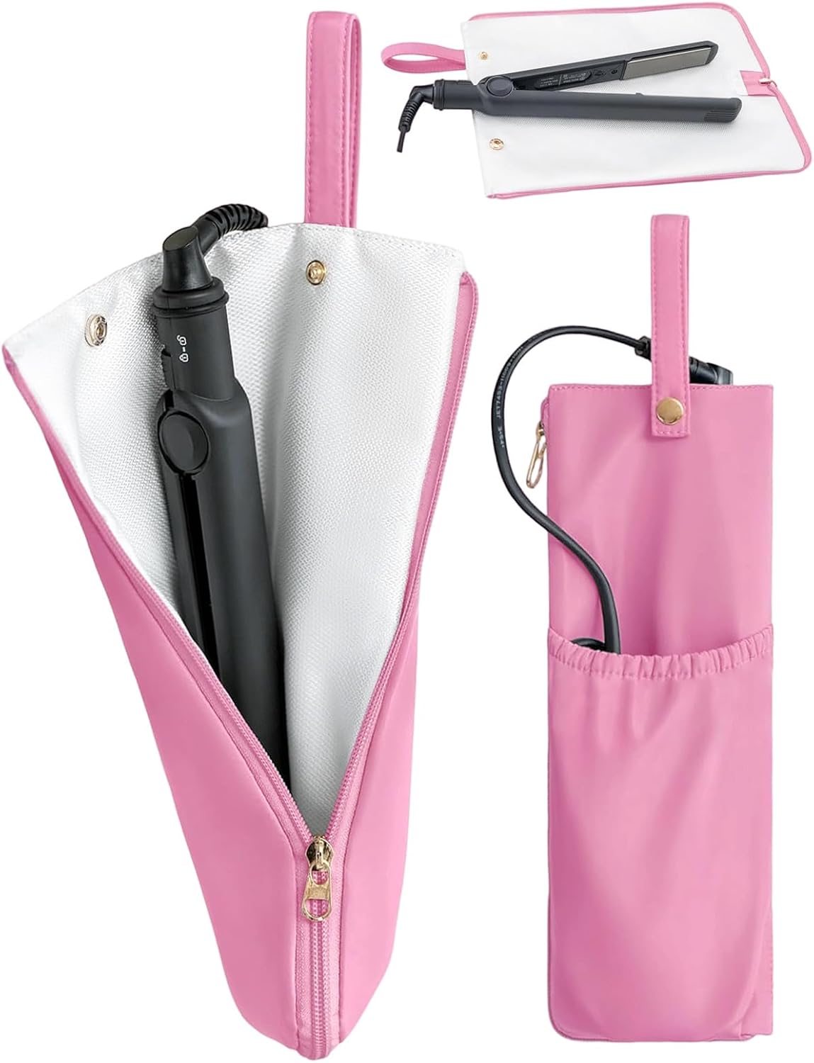 2-in-1 Heat Resistant Mat & Holder for Curling Irons and Flat Irons - Pink Travel Bag