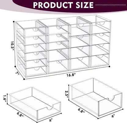 Acrylic Makeup Organizer with 19 Drawers, 4-Pack Clear Cosmetic Storage for Vanity and Bathroom