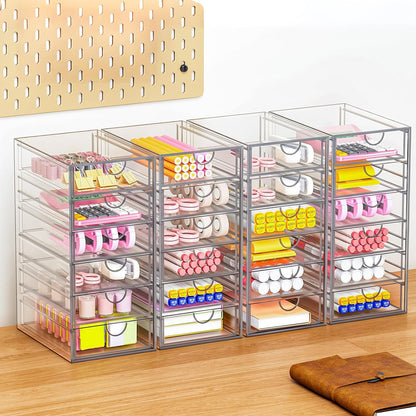 Acrylic Makeup Organizer with 19 Drawers, 4-Pack Clear Cosmetic Storage for Vanity and Bathroom