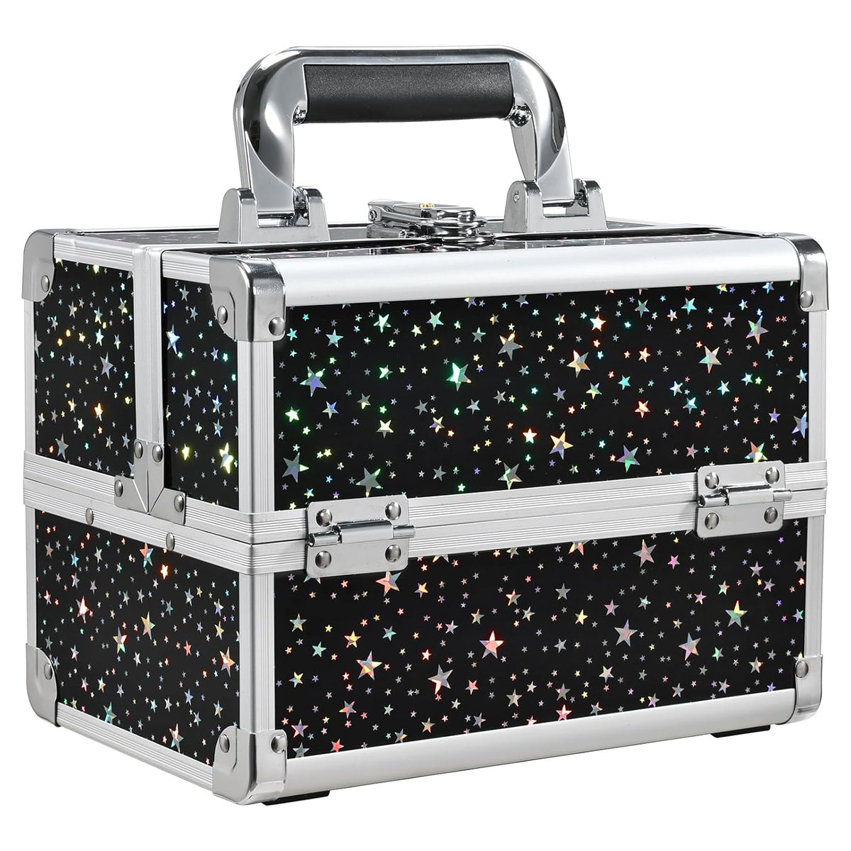 Makeup Box Cosmetic Train Case with Mirror and 2-Tier Trays - Portable Organizer
