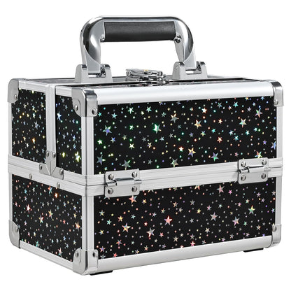 Makeup Box Cosmetic Train Case with Mirror and 2-Tier Trays - Portable Organizer
