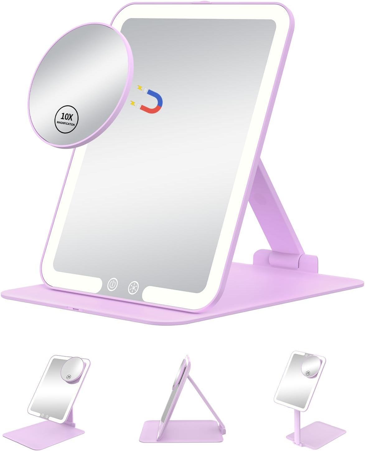 Travel Makeup Mirror with Lights and 10X Magnification, Portable Rechargeable LED Vanity Mirror - Pink