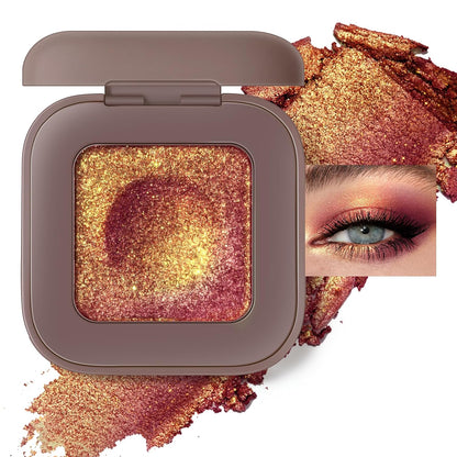 Duochrome Plum Mauve Green Blue Glitter Eyeshadow Palette, Holographic Chameleon Shimmer Metallic Eye Shadow