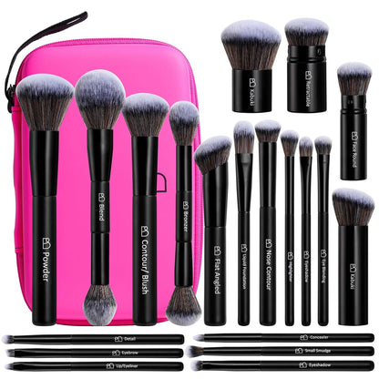 Professional 20Pcs Makeup Brush Set with Travel Case, Premium Synthetic Bristles for Foundation & Eyeshadow