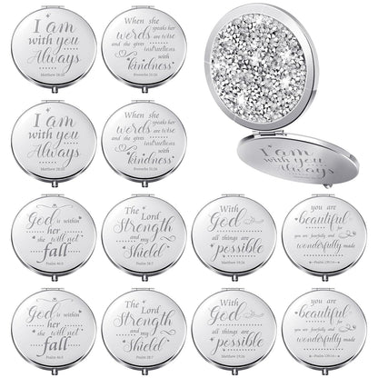 12 Pcs Easter Christian Compact Mirror Gifts for Women, Bible Verse Bulk Hand Makeup Mirrors