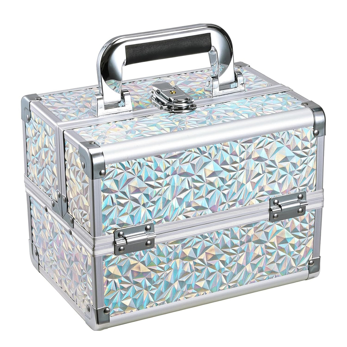 Makeup Box Cosmetic Train Case with Mirror and 2-Tier Trays - Portable Organizer