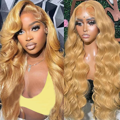 613 Blonde 13x6 Lace Front Wig Human Hair 28 Inch Body Wave 200% Density HD Transparent Lace