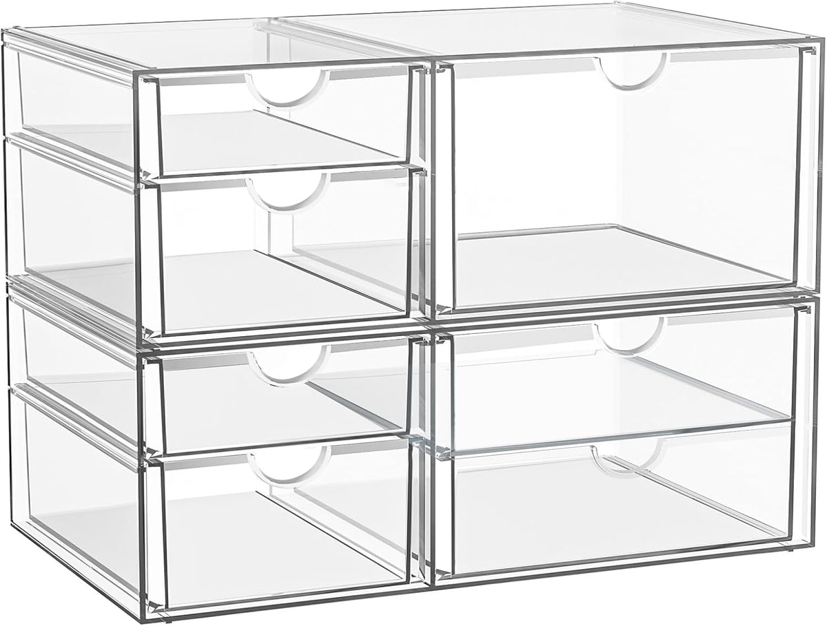 Acrylic Makeup Organizer with 19 Drawers, 4-Pack Clear Cosmetic Storage for Vanity and Bathroom
