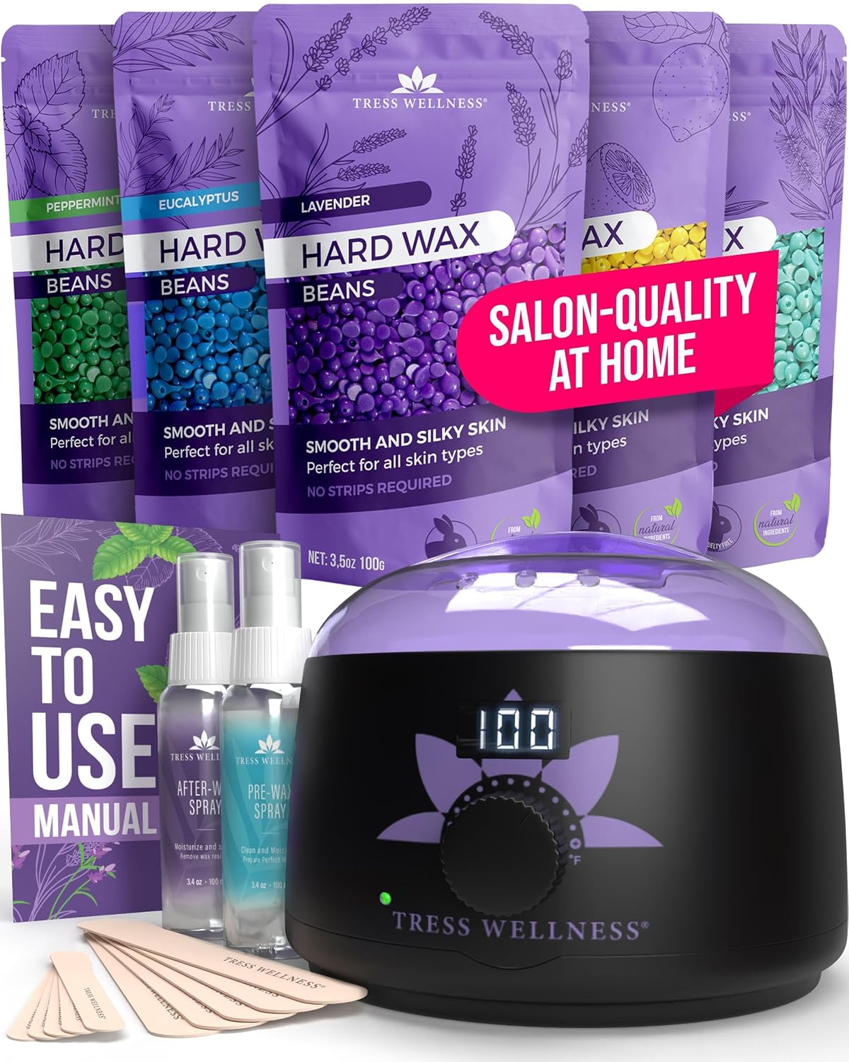 Award Winning Waxing Kit for Sensitive Skin - Digital Display Warmer with Hard Wax Beads