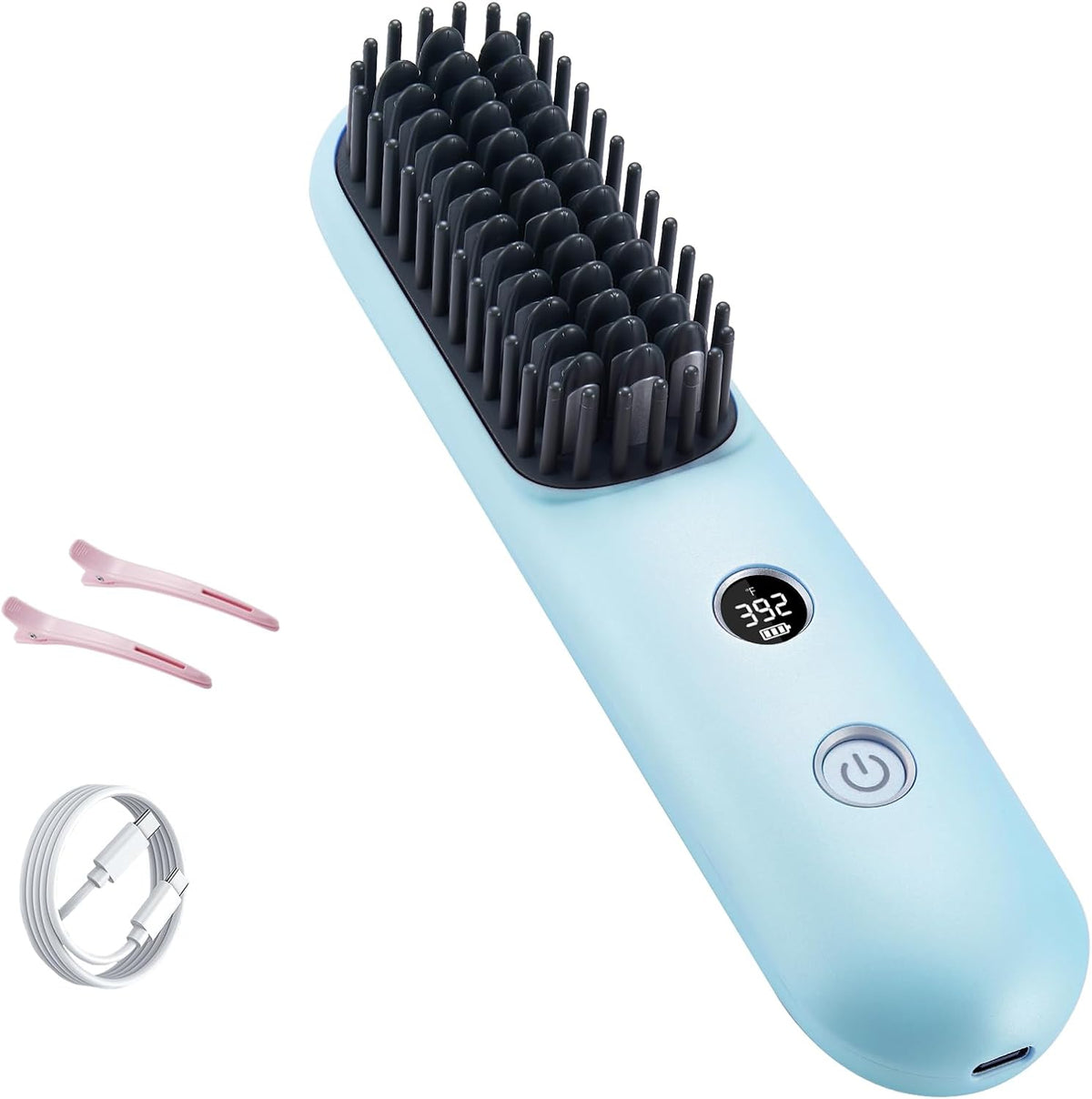 LCD Screen Cordless Hair Straightener and Curler 2 in 1, Rechargeable Negative Ionic Brush