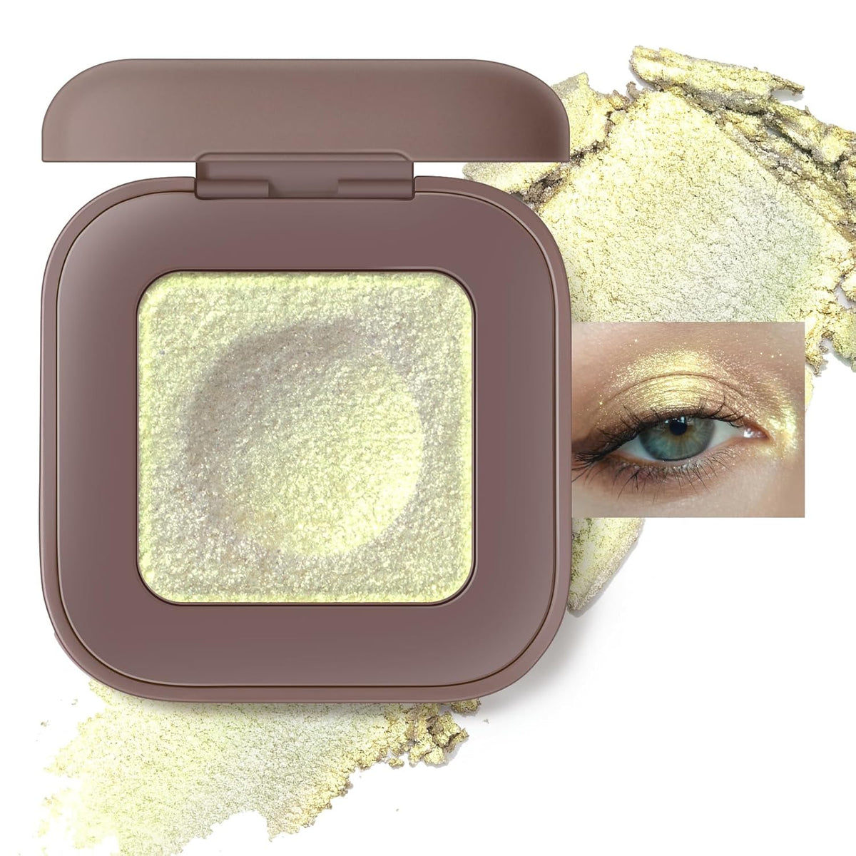 Duochrome Plum Mauve Green Blue Glitter Eyeshadow Palette, Holographic Chameleon Shimmer Metallic Eye Shadow