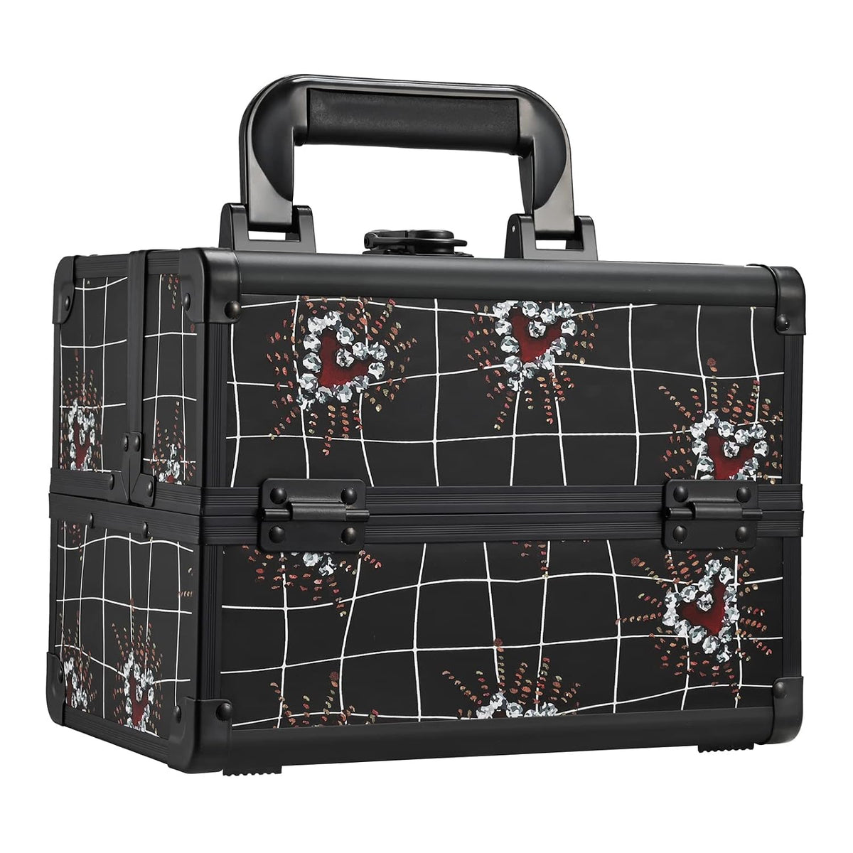 Makeup Box Cosmetic Train Case with Mirror and 2-Tier Trays - Portable Organizer