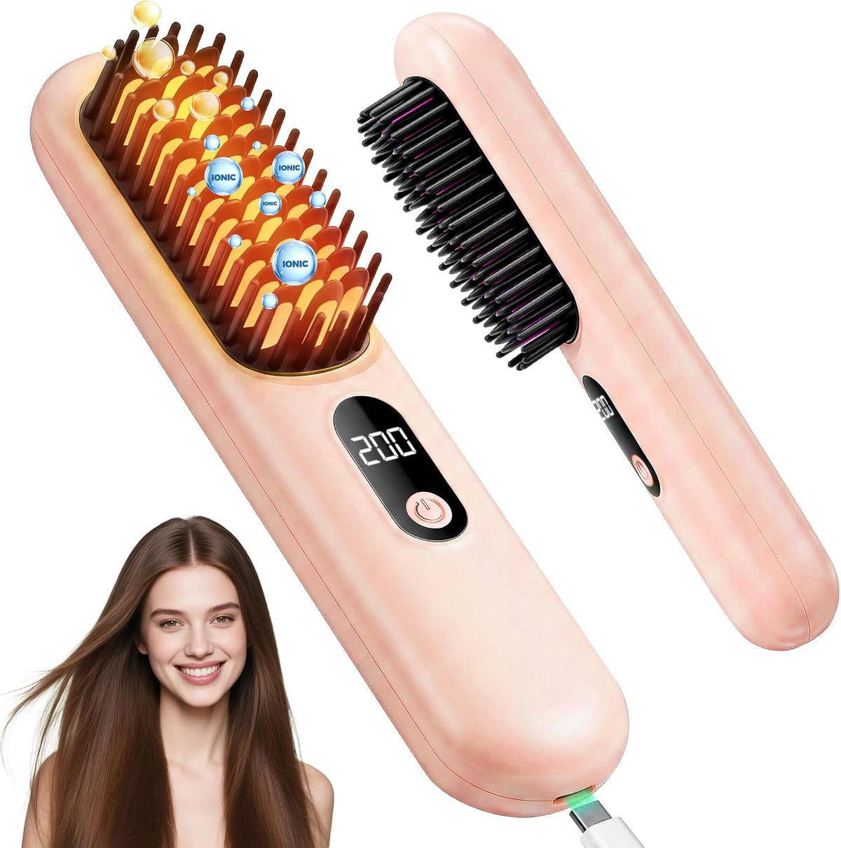Cordless Hair Straightener Brush, Portable Mini Straightener with MCH Heating & Ionic Ceramic Care