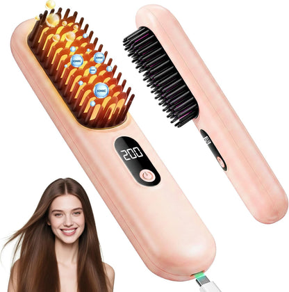 Cordless Hair Straightener Brush, Portable Mini Straightener with MCH Heating & Ionic Ceramic Care