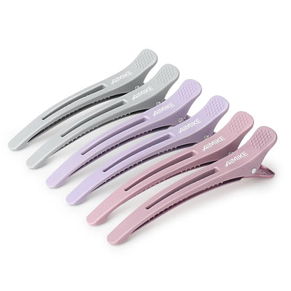 Hair Sectioning Clips with Silicone Band - 6pcs No Crease Duck Billed Clips for Styling and Cutting