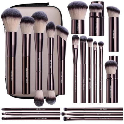 Professional 20Pcs Makeup Brush Set with Travel Case, Premium Synthetic Bristles for Foundation & Eyeshadow