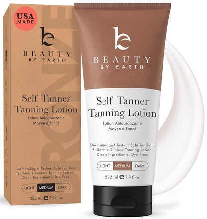 Self Tanner - USA Made with Natural & Organic Ingredients, Moisturizing Lotion with Aloe Vera & Coconut (Medium)