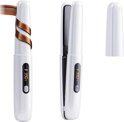 Cordless 2-in-1 Hair Straightener and Curler, Mini Portable Ceramic Flat Iron with 4500mAh Battery