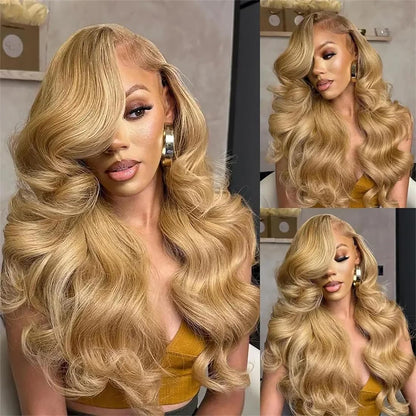 613 Blonde 13x6 Lace Front Wig Human Hair 28 Inch Body Wave 200% Density HD Transparent Lace