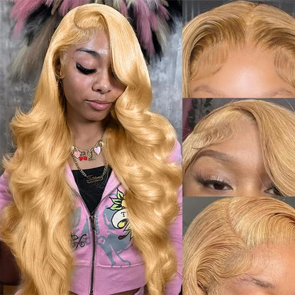 613 Blonde 13x6 Lace Front Wig Human Hair 28 Inch Body Wave 200% Density HD Transparent Lace