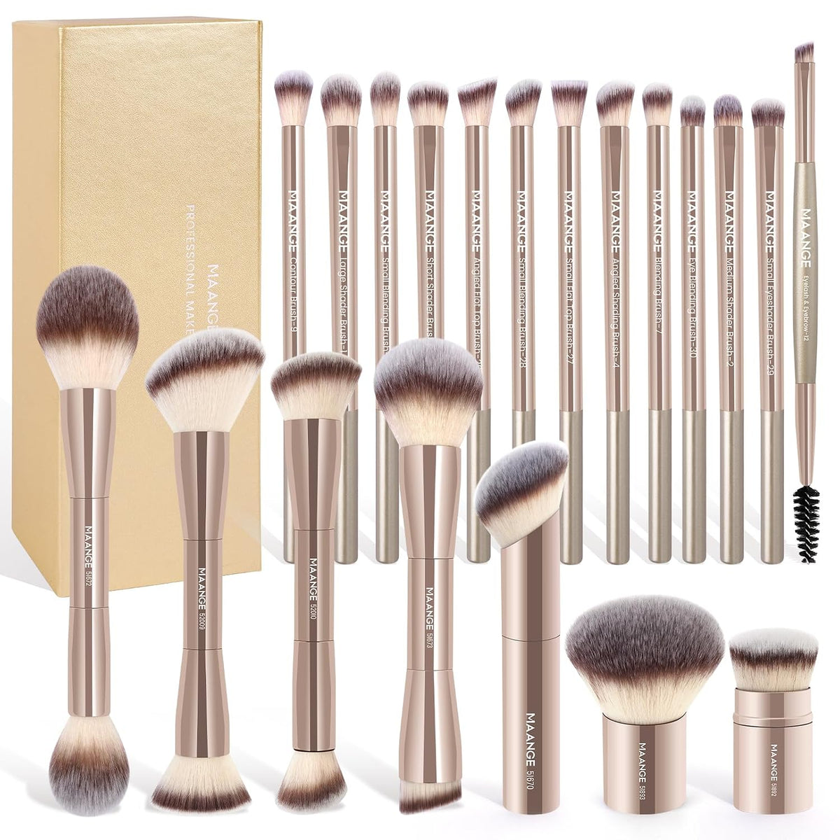 20 Pcs Professional Makeup Brush Set with Gift Box, Double-Ended Multi-functional Beauty Tools