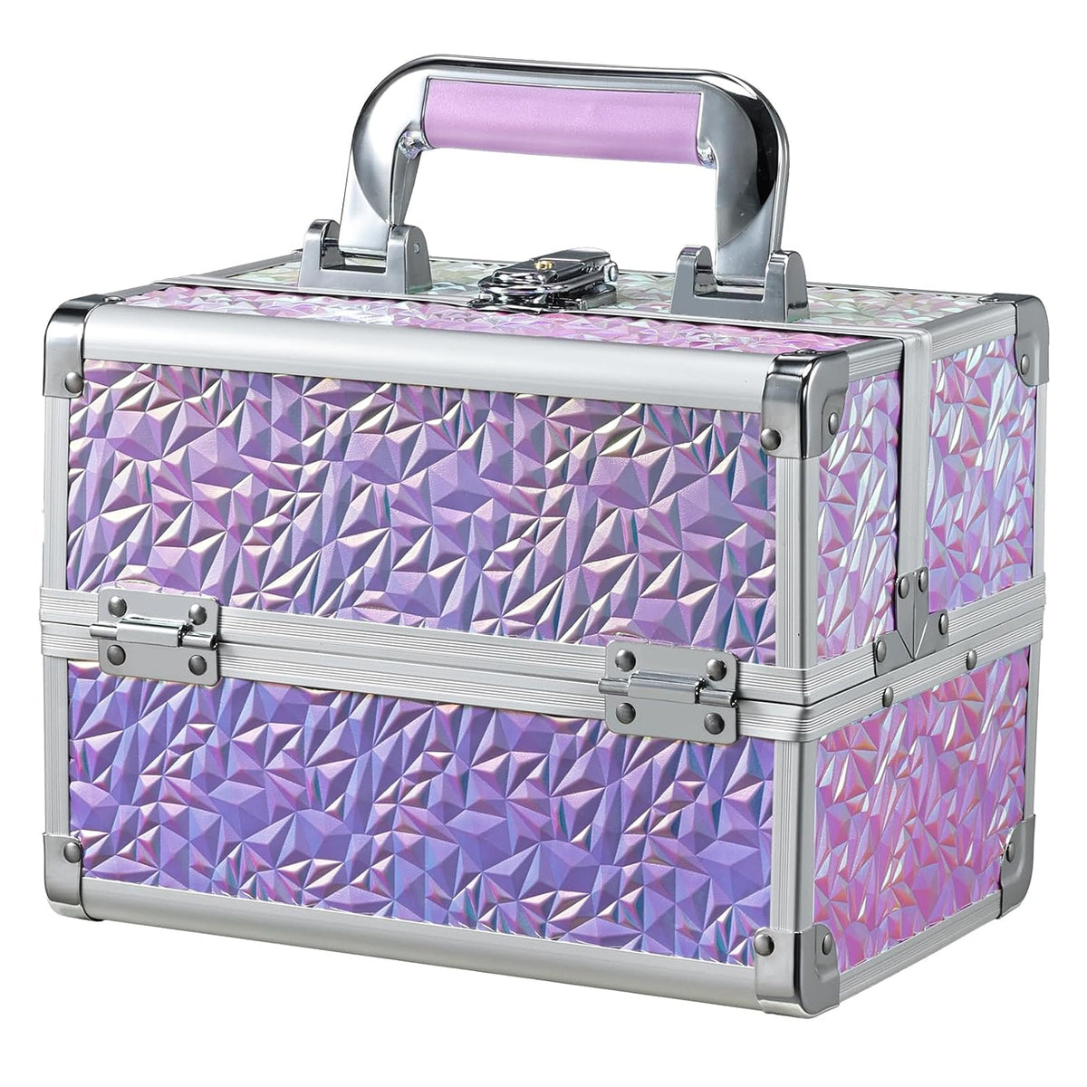 Makeup Box Cosmetic Train Case with Mirror and 2-Tier Trays - Portable Organizer