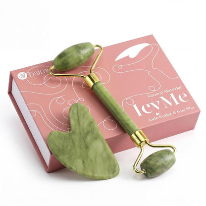 Rose Quartz Roller & Gua Sha Set, Cooling Face Roller for Depuffing & Lymphatic Massage