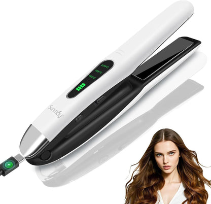 Cordless Hair Straightener, Titanium Portable Flat Iron for Travel, 2 in 1 Mini Styler with Comb & Clip
