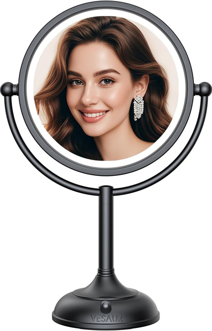 Professional 8.5" Large Lighted Makeup Mirror, 1X/10X HD Magnification, 3 Color Dimmable 90 LEDs